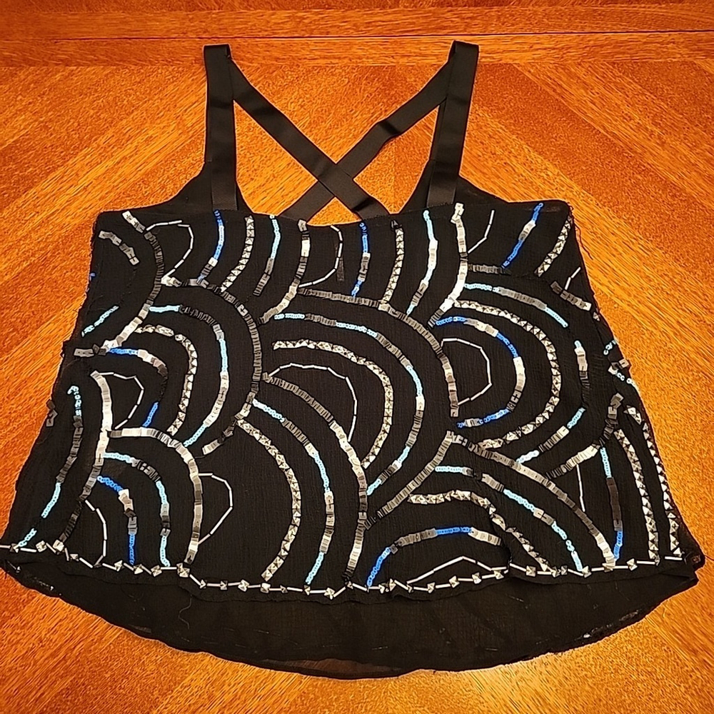 Free People Women's Beaded Tank Top Size Medium Black A1 - Picture 6 of 9